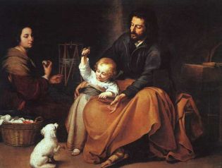 Э.Мурильо. Святое семейство с маленькой птицей, 1650.